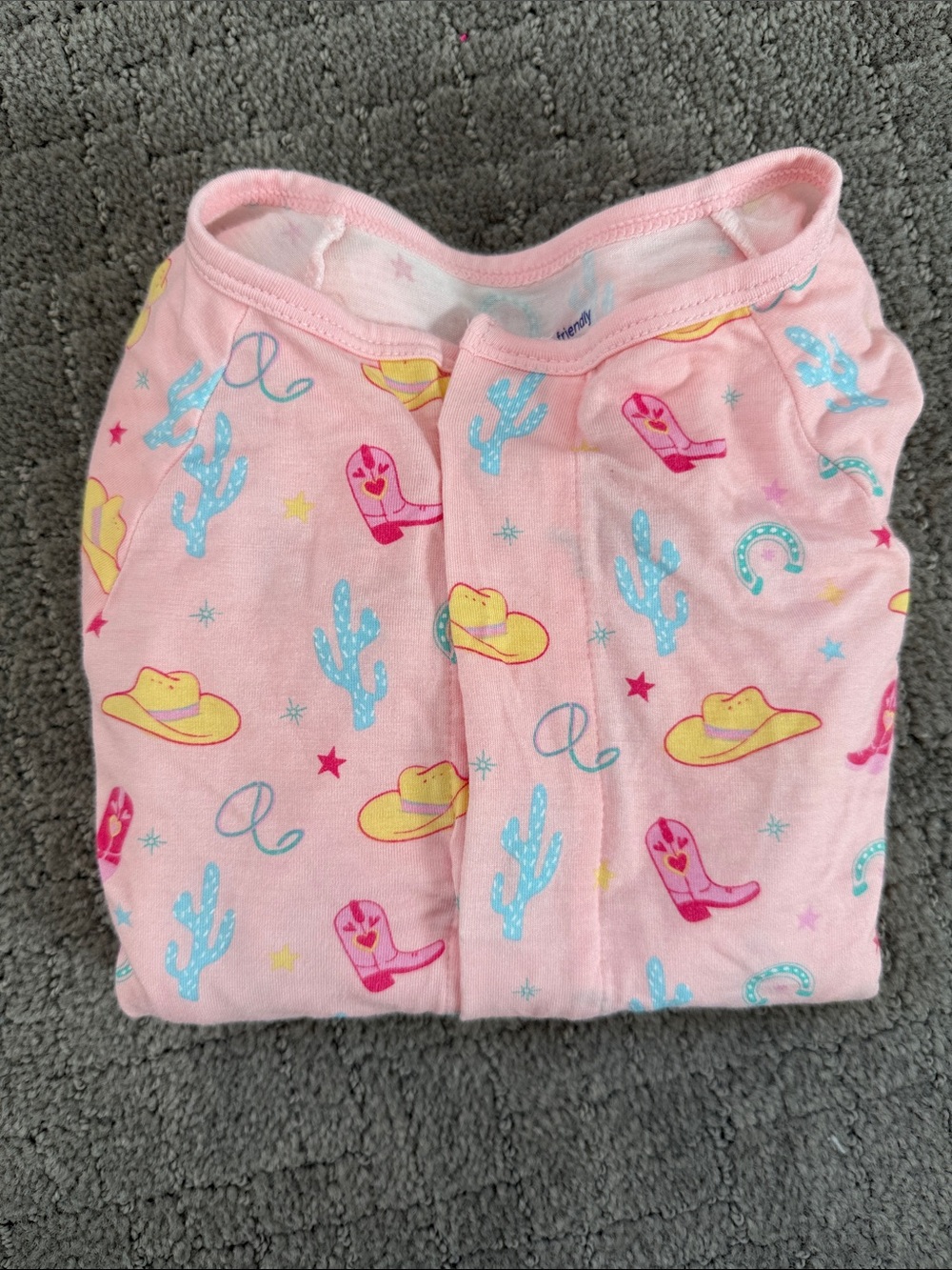 Magnetic Me Pink Cowboy Print Footie with Yellow Hats and Blue Cacti Accents